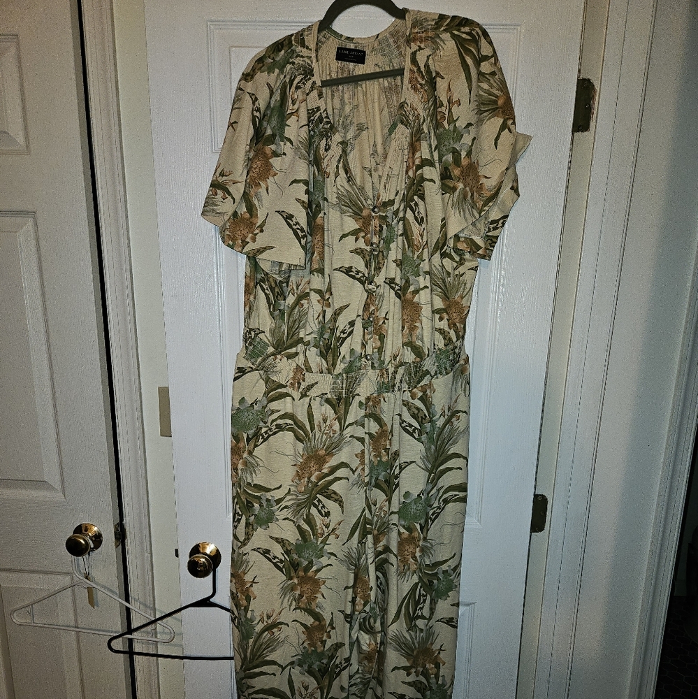 Lane Bryant Beige and Green Patterned Pantsuit